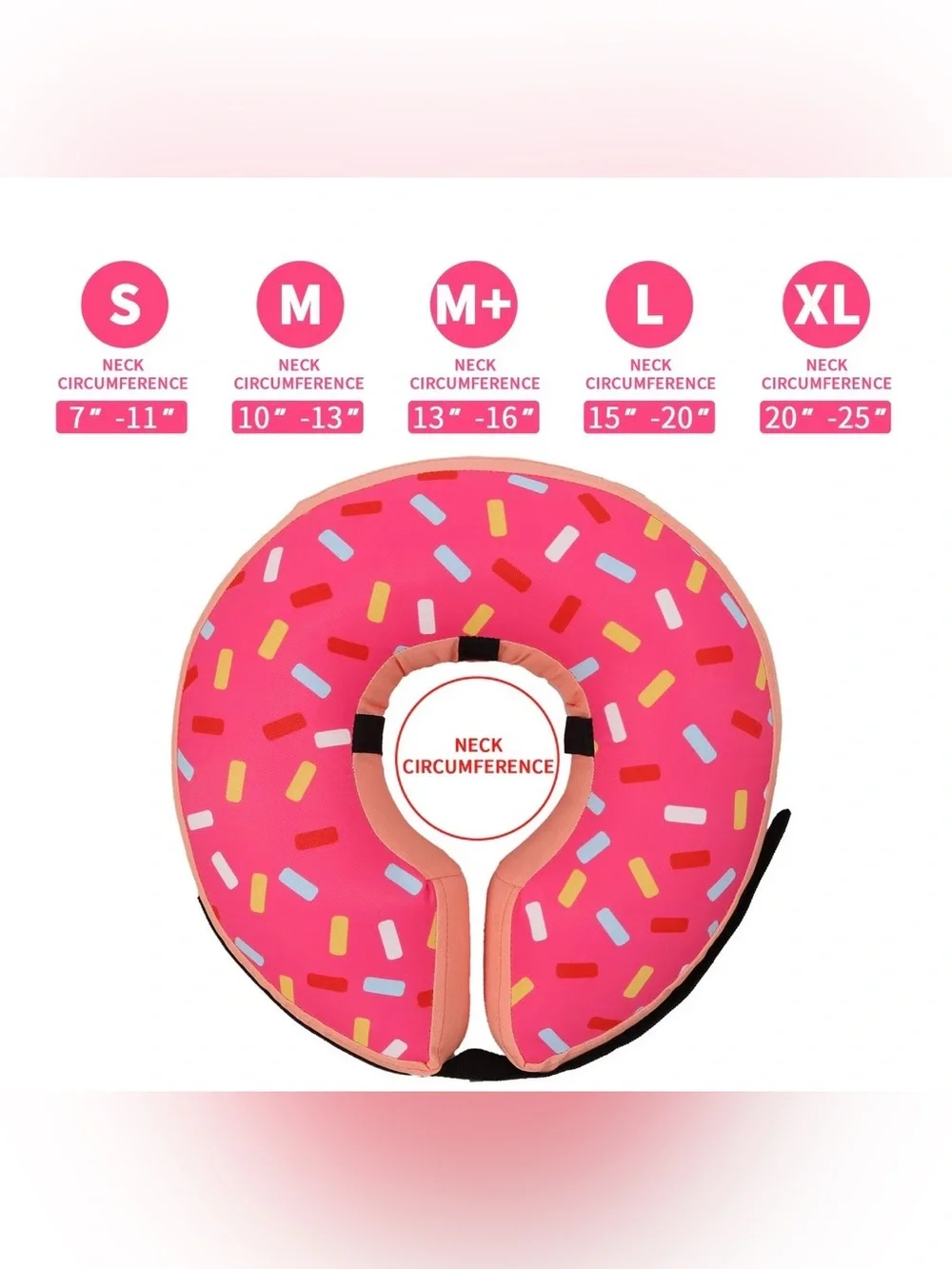 Inflatable Dog Recovery Collar Cone Pink Sprinkles Donut Design size Large NIB